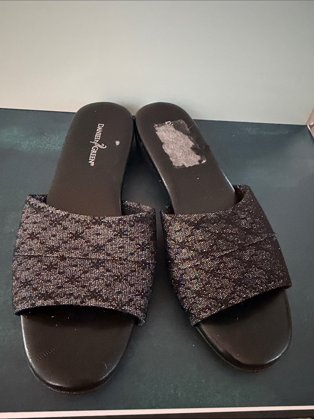 Daniel Green Black Sparkle Slide Sandals